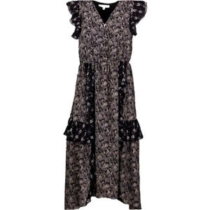 Senlis Paisley Moroccan Elaine Ruffle V-Neck Flutter Sleeve Dress Size Md NEW